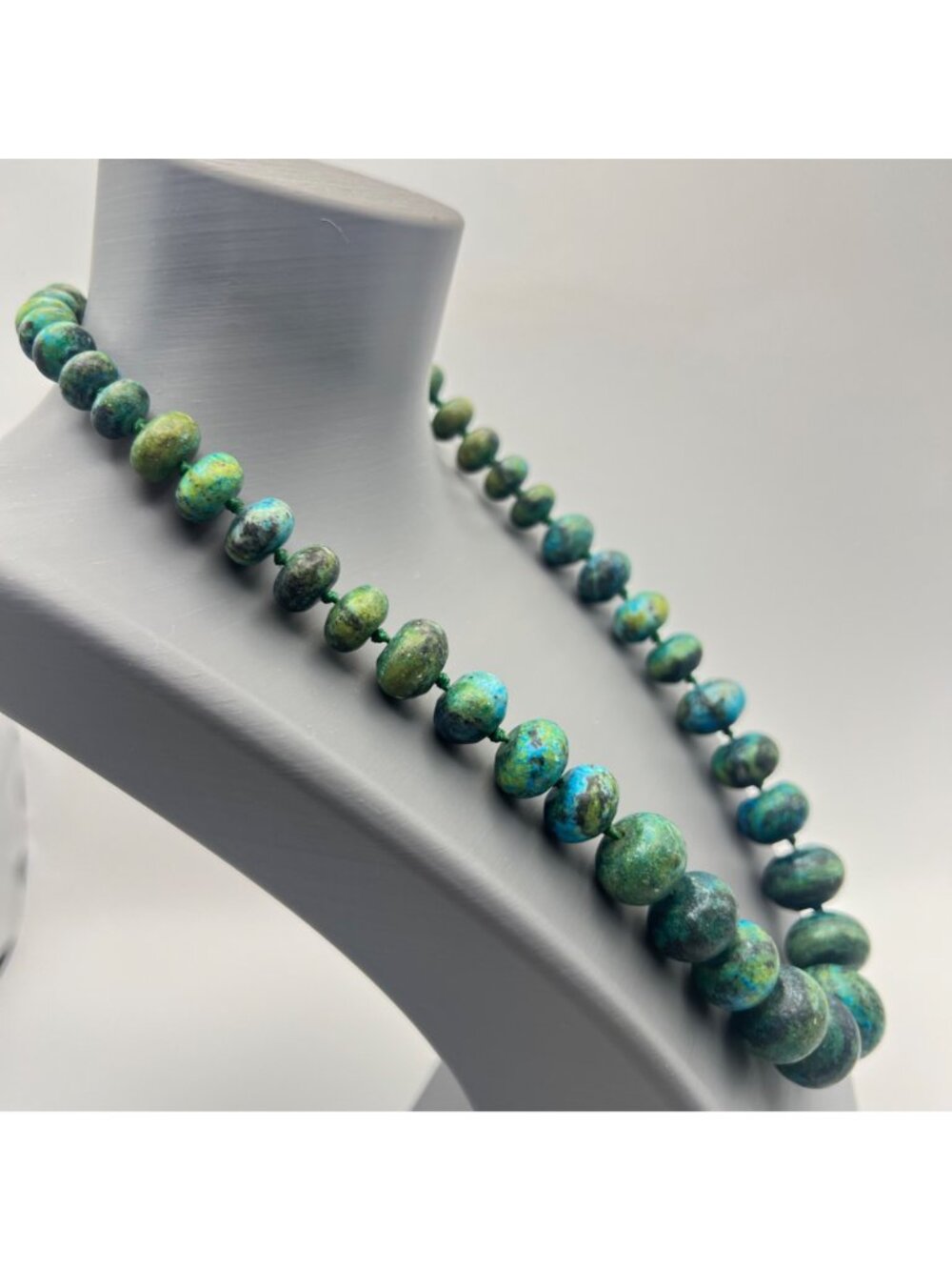 Natural Chrysocolla Graduated Bead Necklace 20" Knotted 128g Statement - Picture 2 of 15
